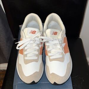 New Balance White and Beige Sneakers